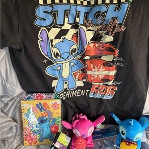 Disney Black Tee with Blue Stitch and Checkered Accents (includes entire package